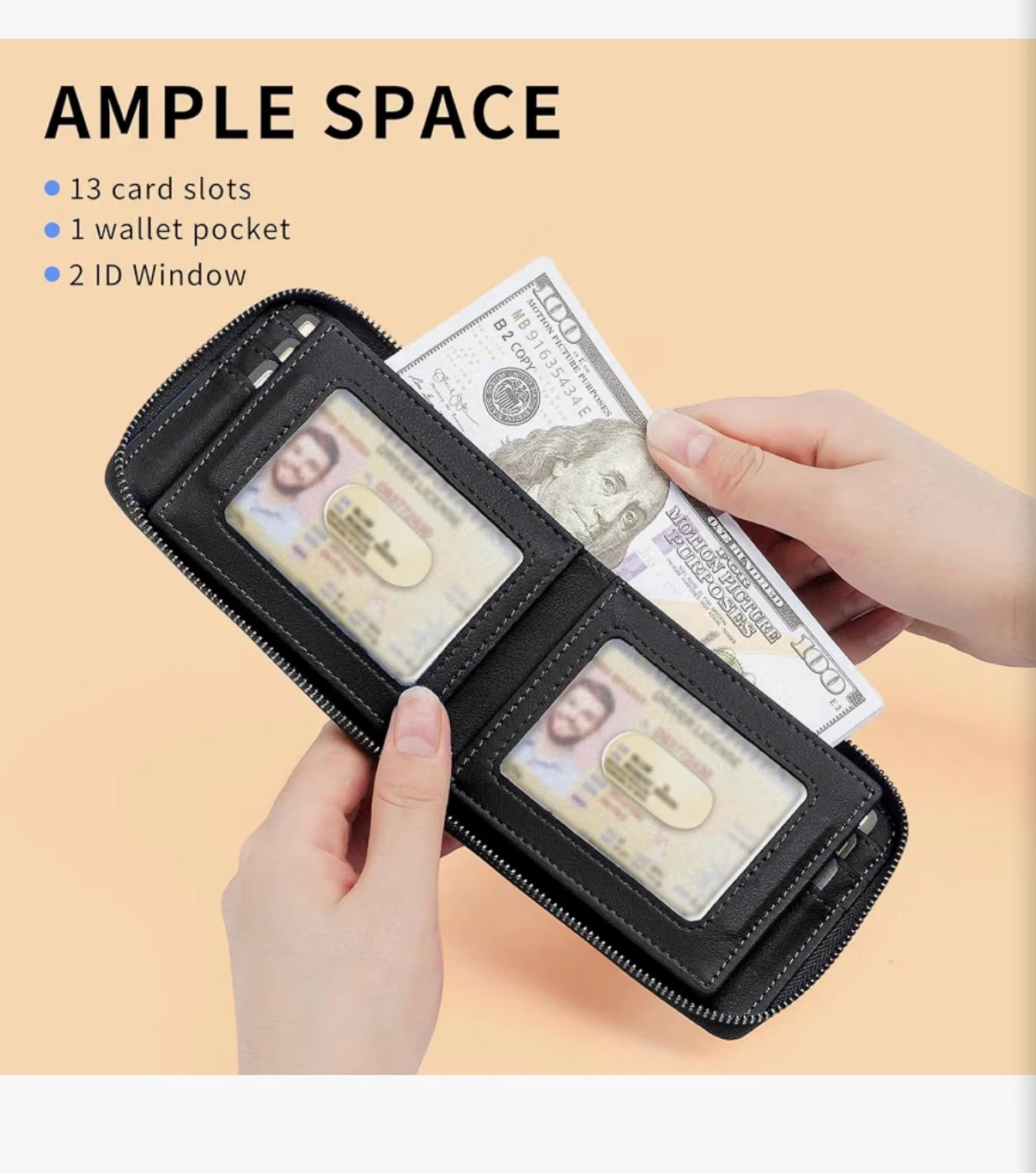 LATKWO Men's RFID Blocking Zipper Wallet - photo 3