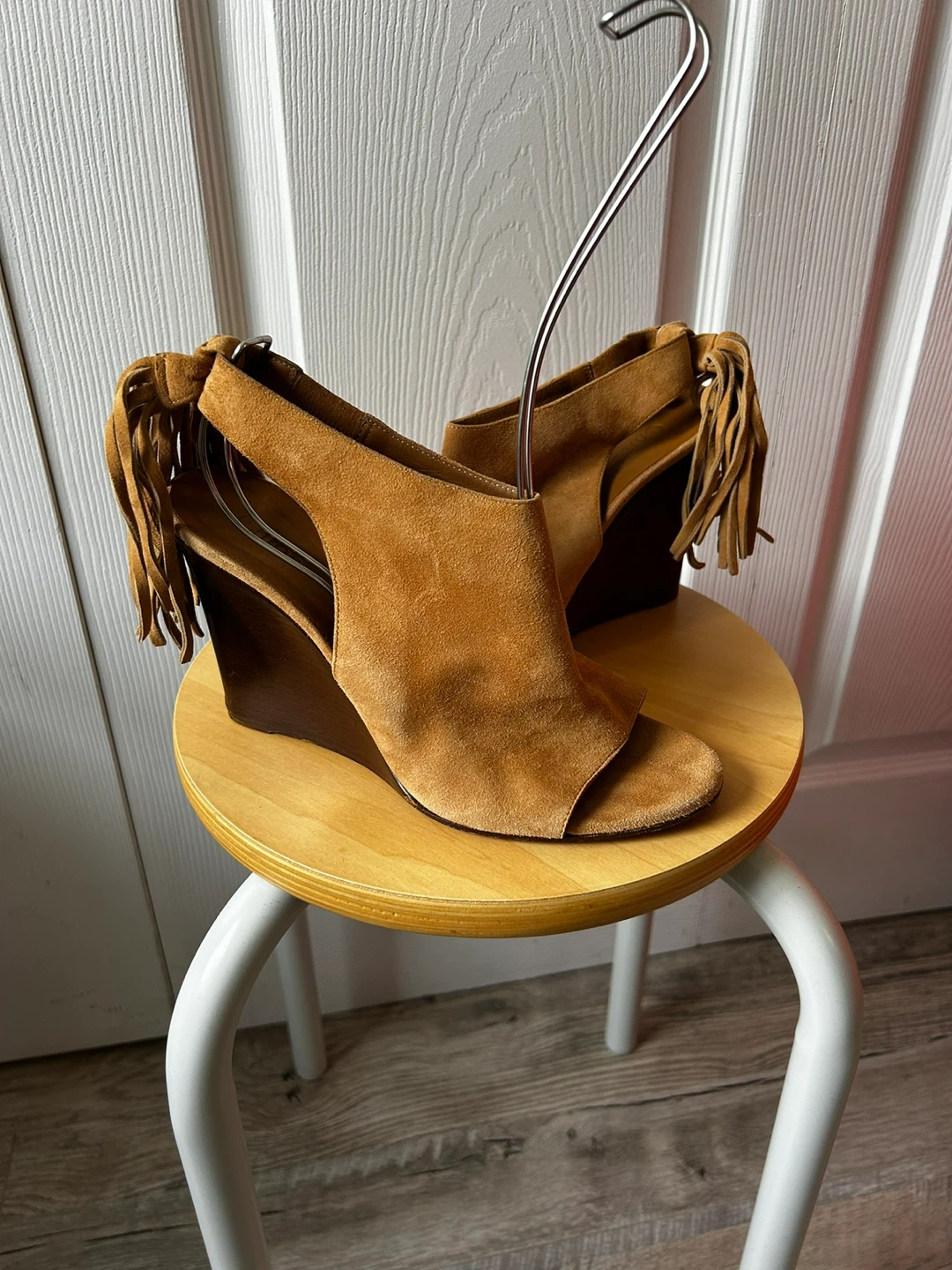 Chloé Tan Suede Fringe Wedge Sandals - photo 2