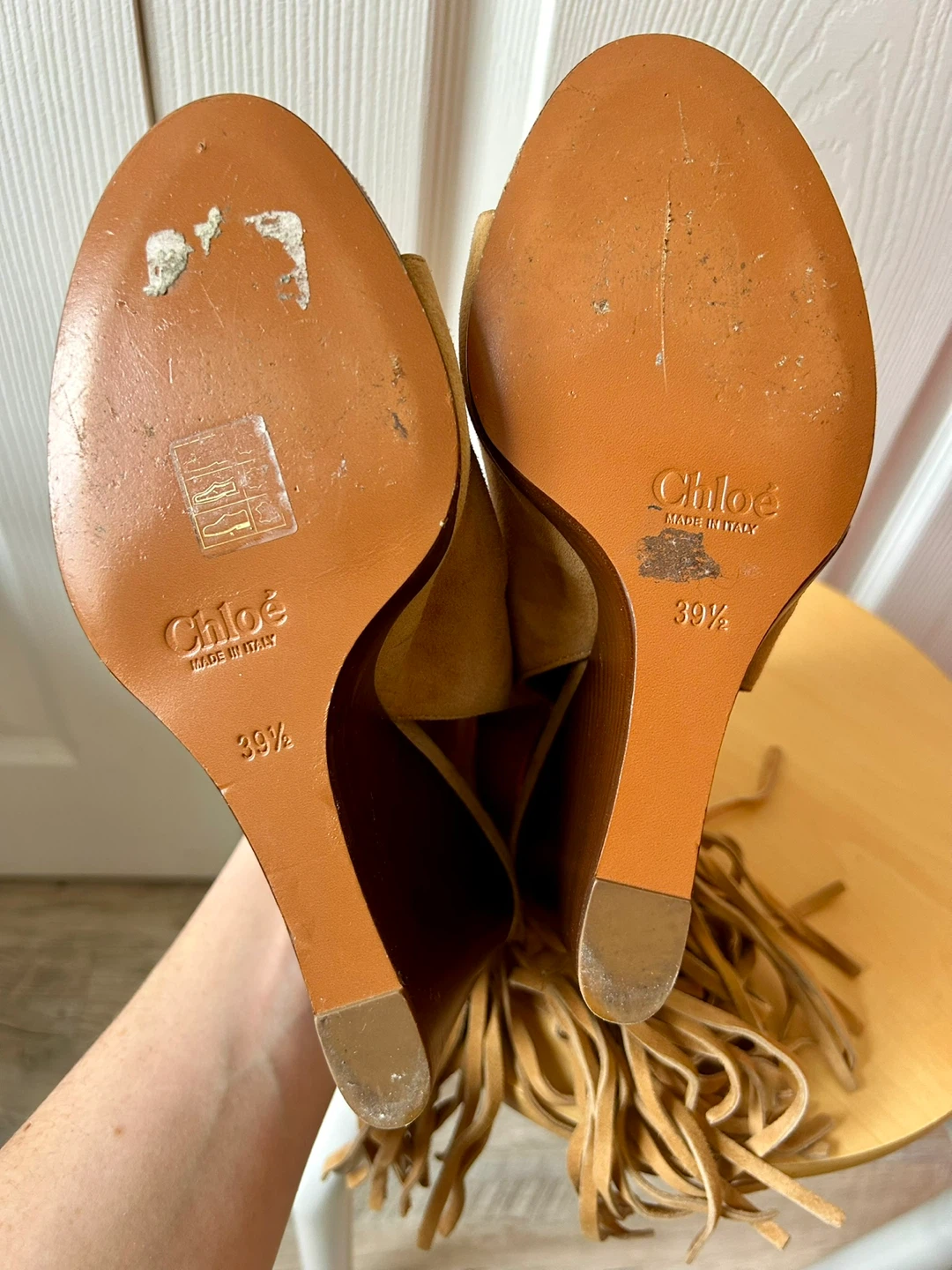 Chloé Tan Suede Fringe Wedge Sandals - photo 4