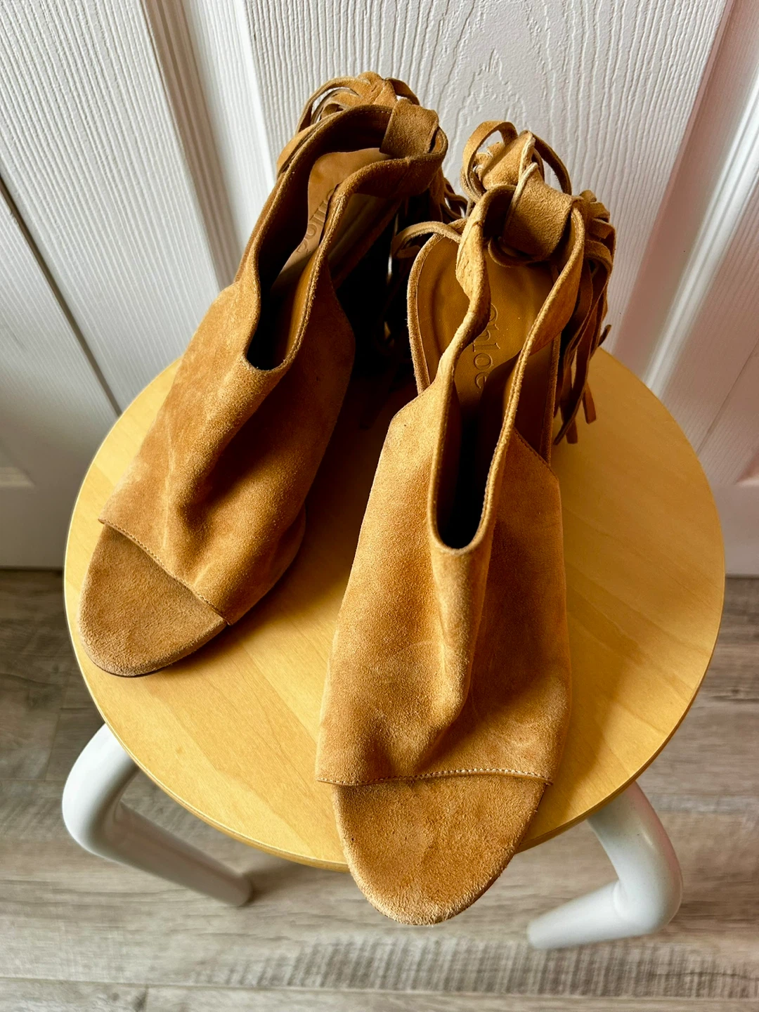 Chloé Tan Suede Fringe Wedge Sandals - photo 5