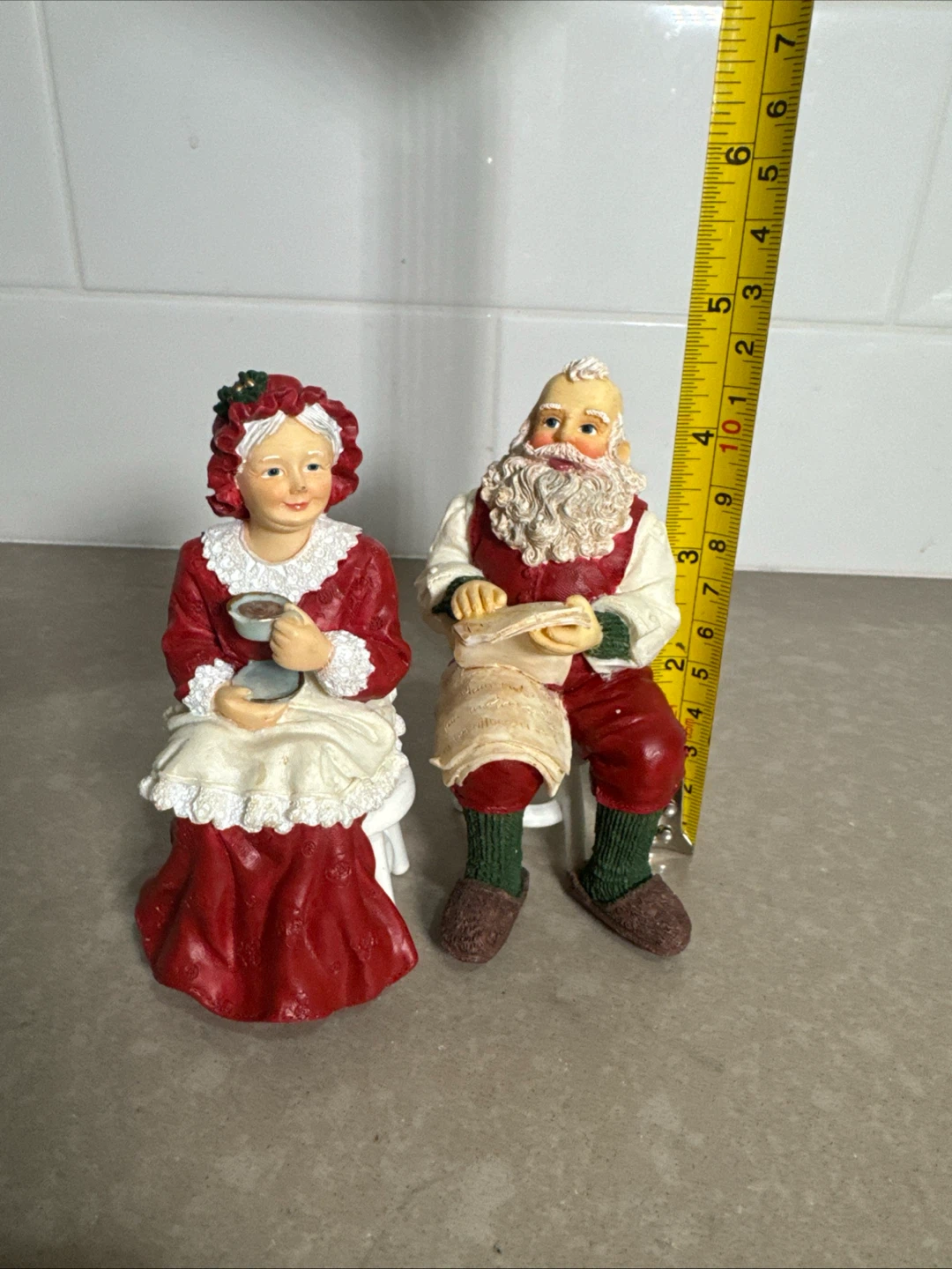 Christmas Santa and Mrs. Claus Figurines with Stools - photo 5