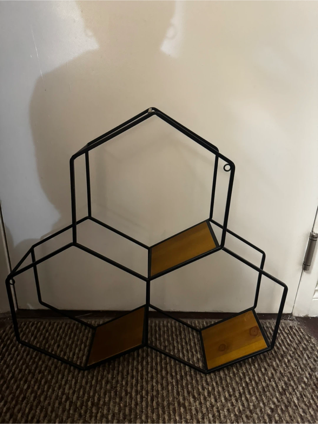 Black Metal and Wood Hexagonal Wall Shelf