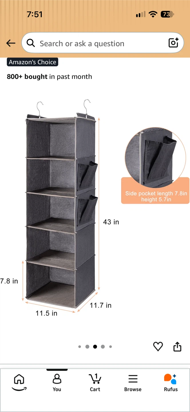 BOOMIBOO 5-Shelf Hanging Closet Organizer
