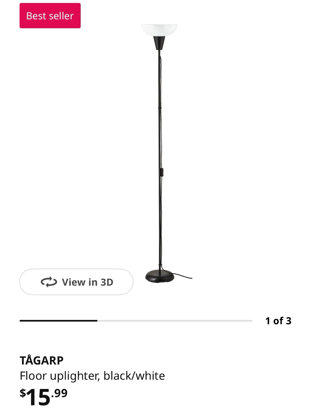 IKEA TAGARP Floor uplighter black/white
