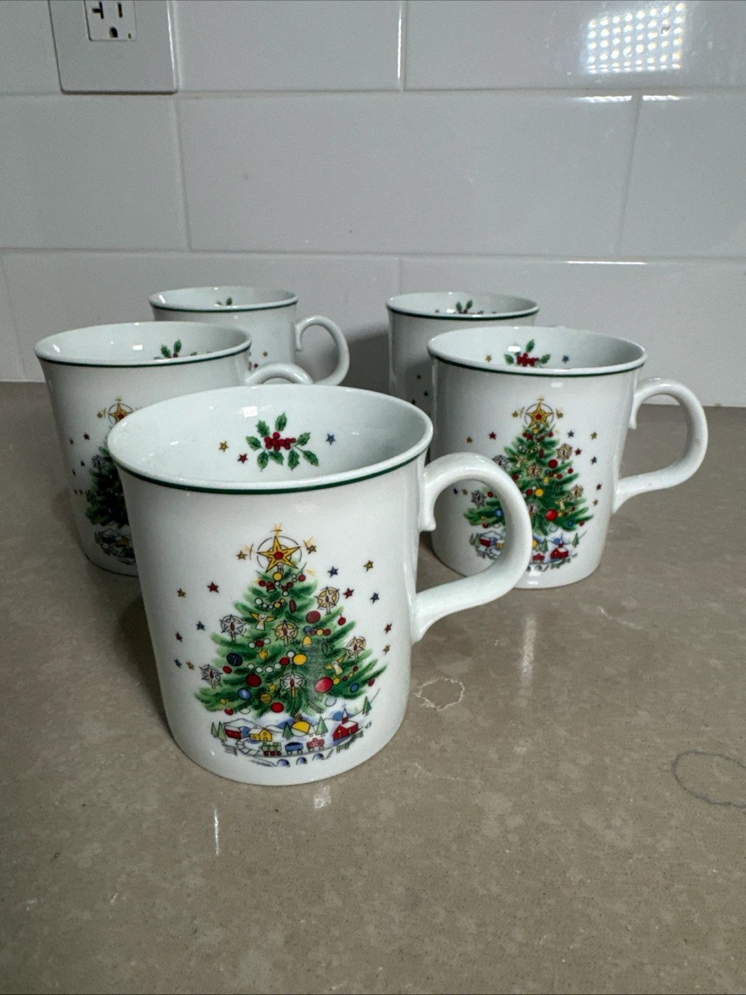 Set of 5 Salem Christmas Eve Porcelain Mugs