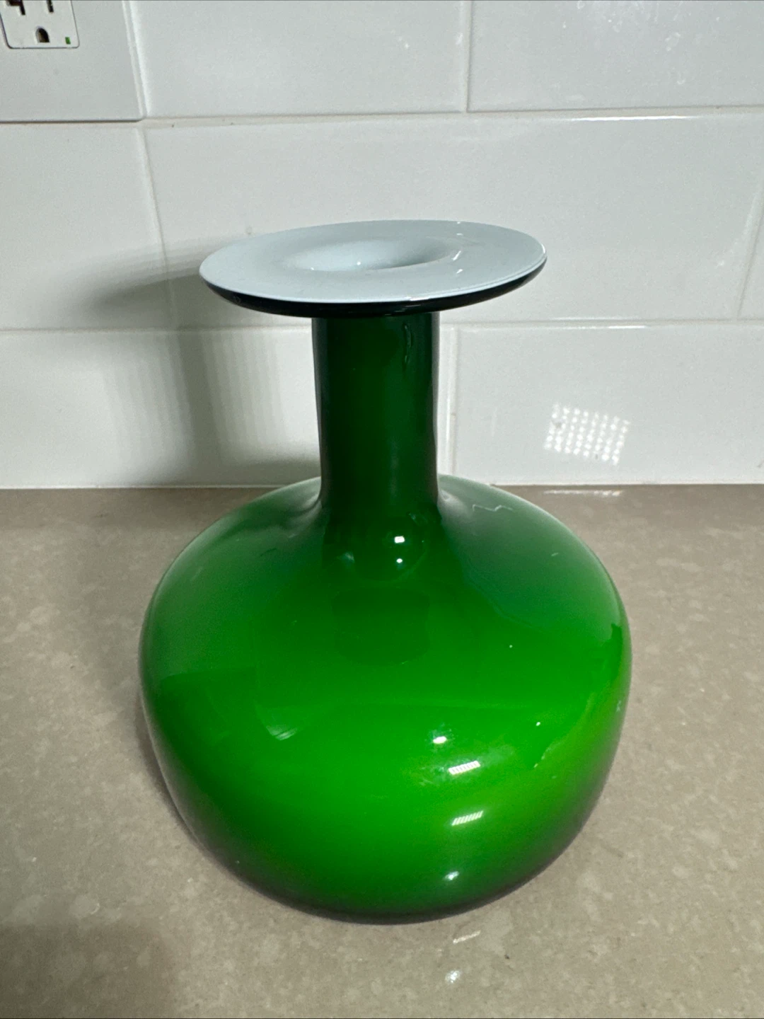 West Elm Green Glass Pedestal Bowl