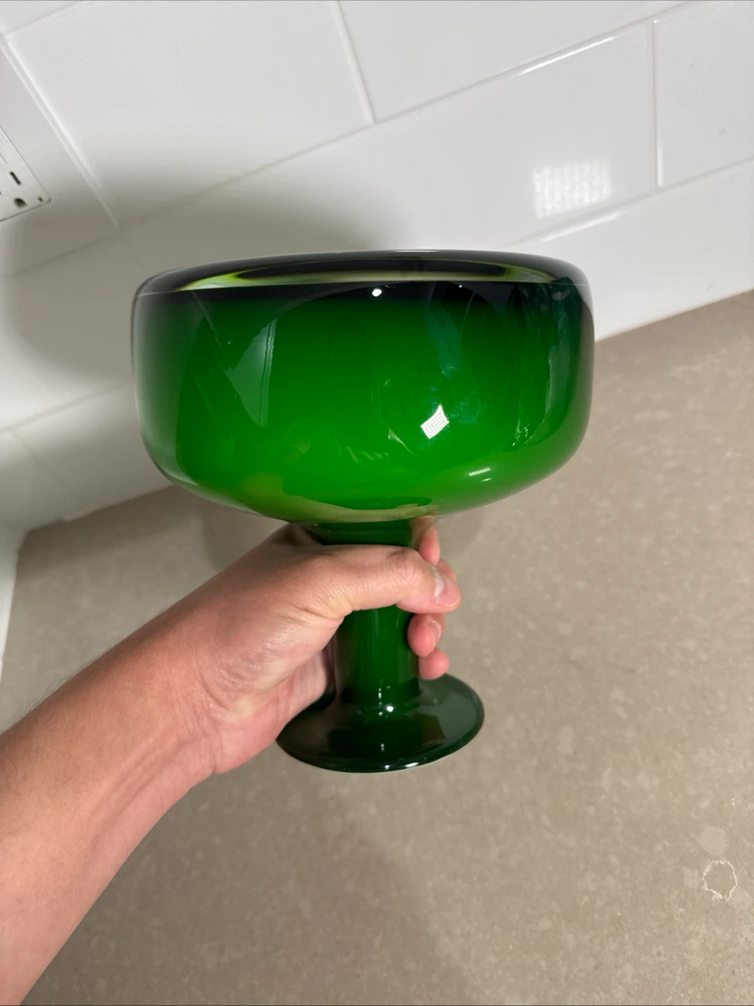 West Elm Green Glass Pedestal Bowl - photo 3