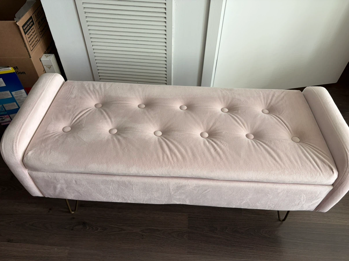 Pink Velvet Upholstered Storage Ottoman - photo 2