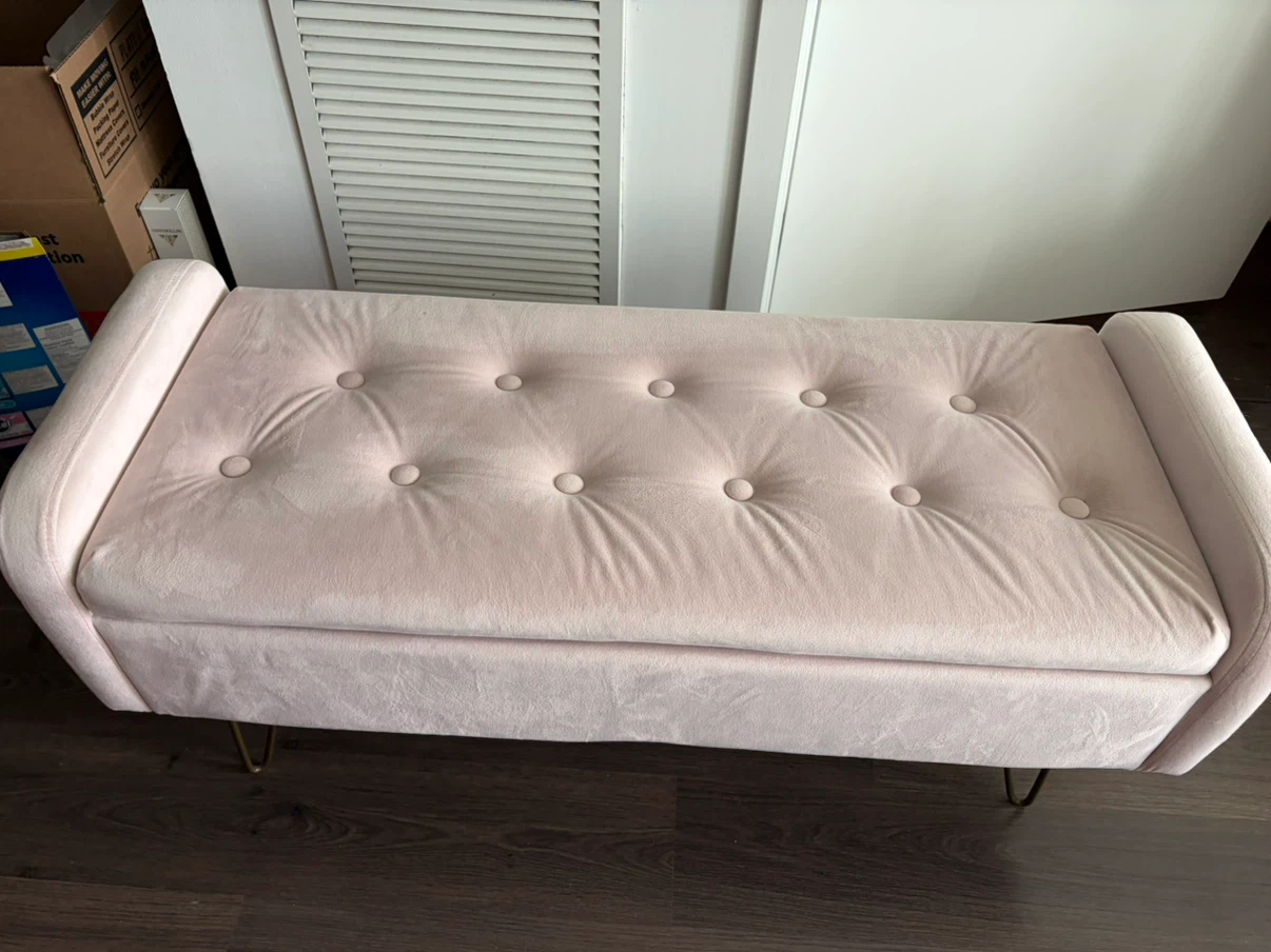 Pink Velvet Upholstered Storage Ottoman - photo 3