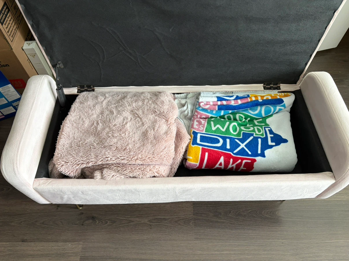 Pink Velvet Upholstered Storage Ottoman - photo 4