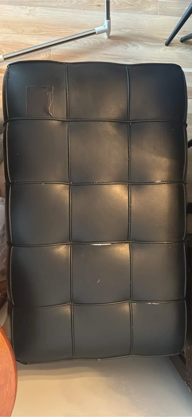 Black Tufted Faux Leather Ottoman - photo 2