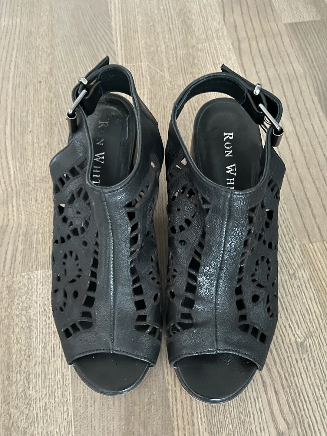 Ron White Black Leather Cutout Heels