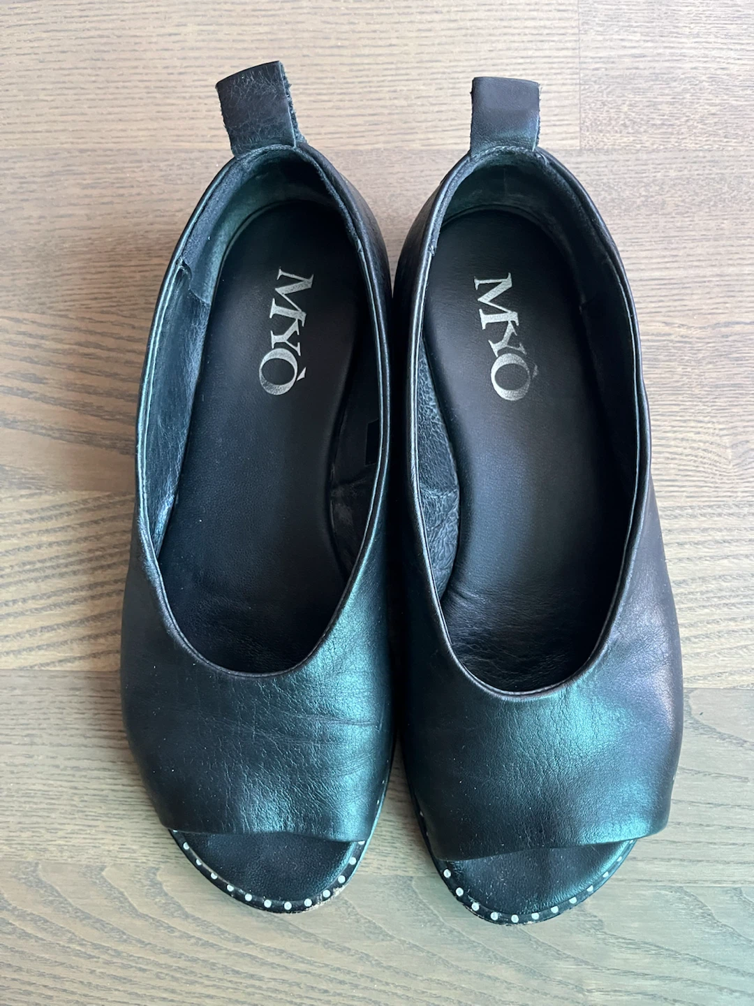MYO Black Leather Open-Toe Shoes