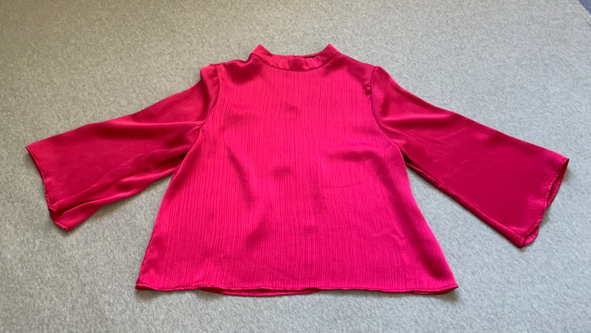 ZARA Hot Pink High Neck Bell Sleeve Blouse - Size Small
