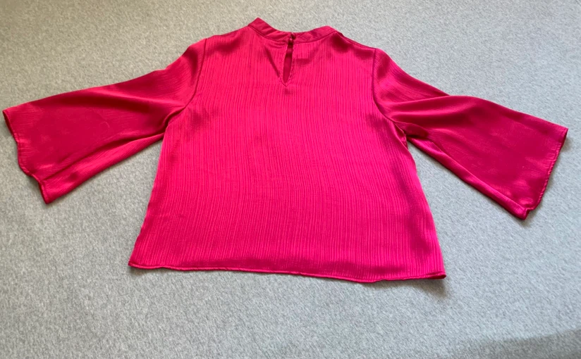 ZARA Hot Pink High Neck Bell Sleeve Blouse - Size Small - photo 2