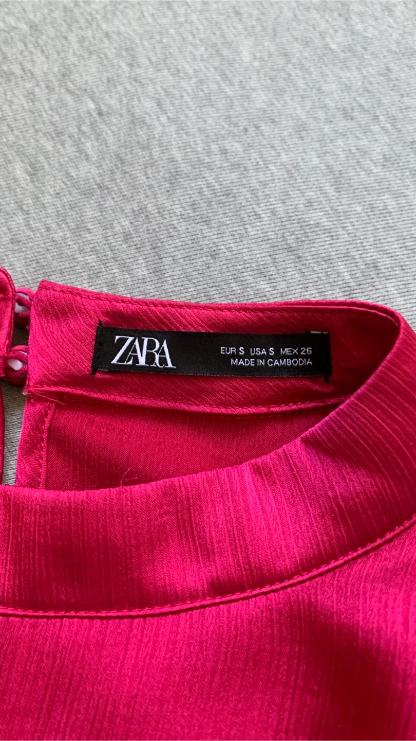 ZARA Hot Pink High Neck Bell Sleeve Blouse - Size Small - photo 3