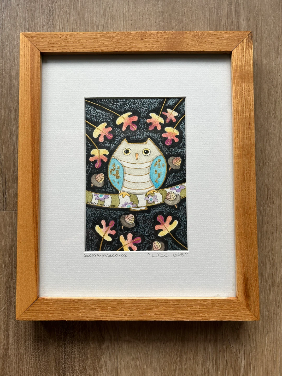 Original Signed  Folk Art Owl Painting by Gloria Marco