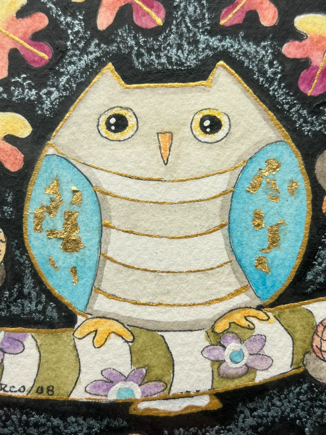 Original Signed  Folk Art Owl Painting by Gloria Marco - photo 2