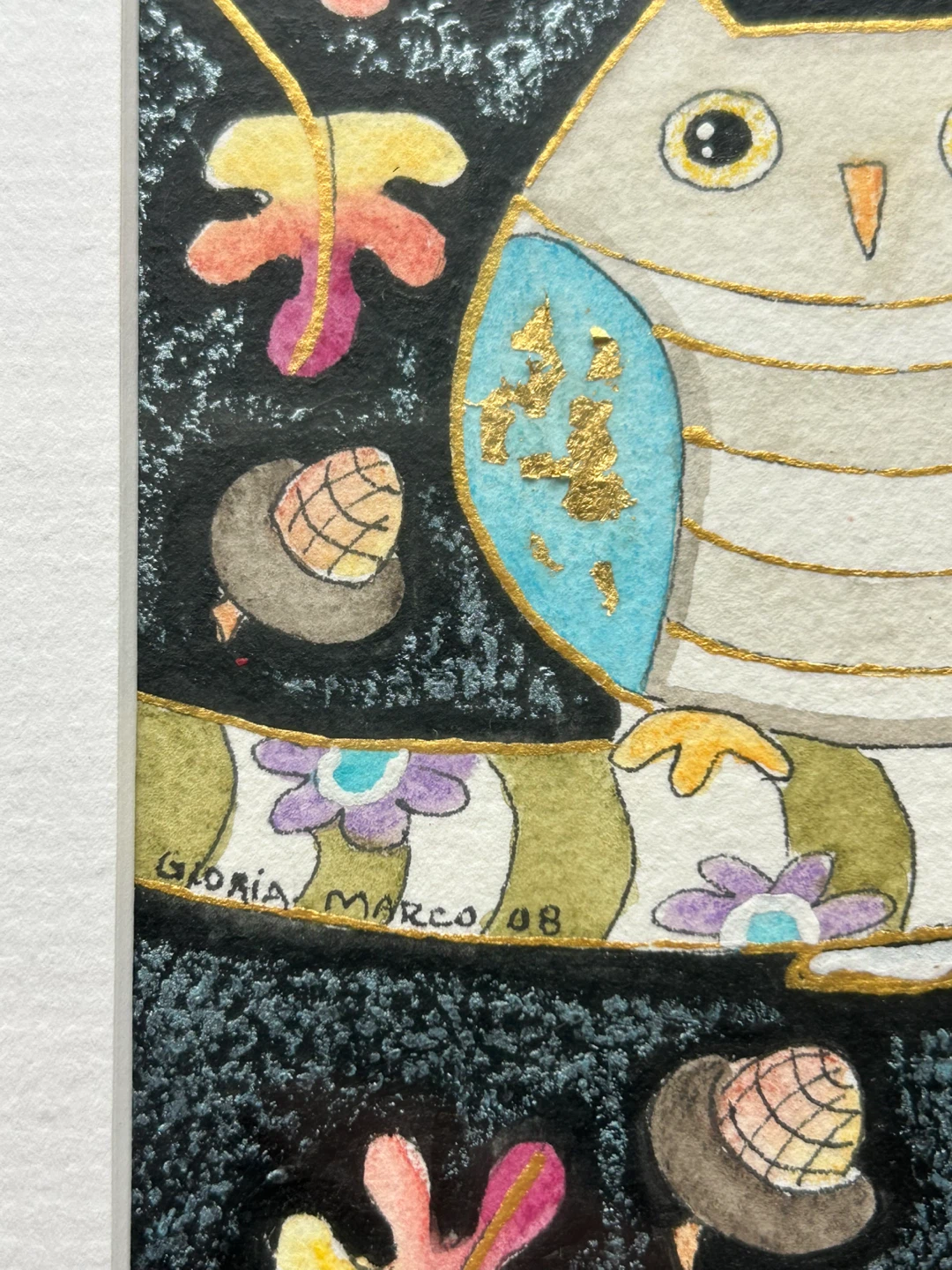 Original Signed  Folk Art Owl Painting by Gloria Marco - photo 3