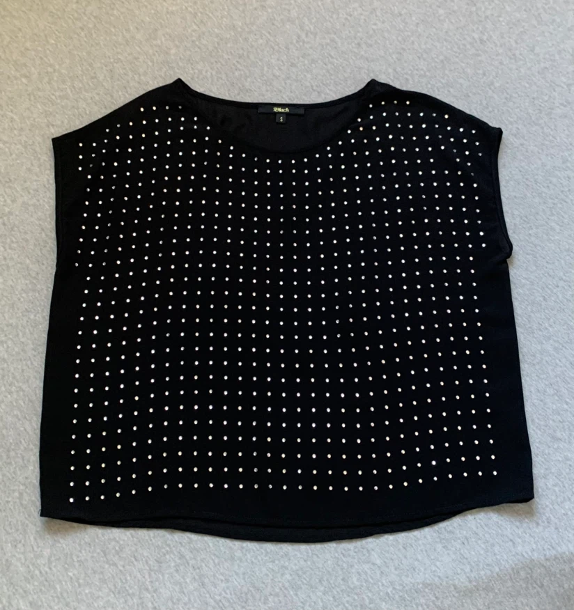 Black Brand Rhinestone Studded Sheer Front Top - Size S