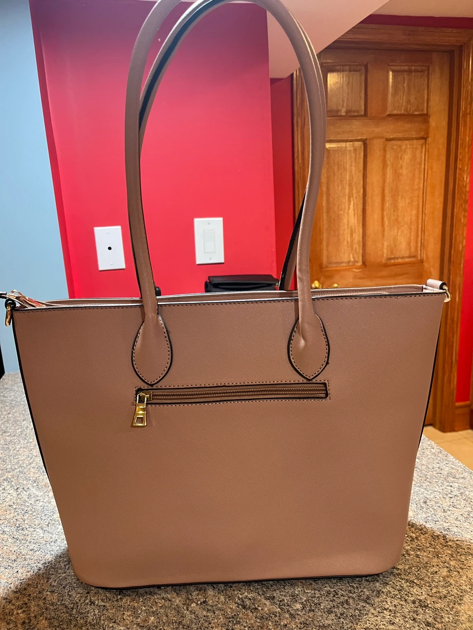 Taupe Saffiano Tote Bag
