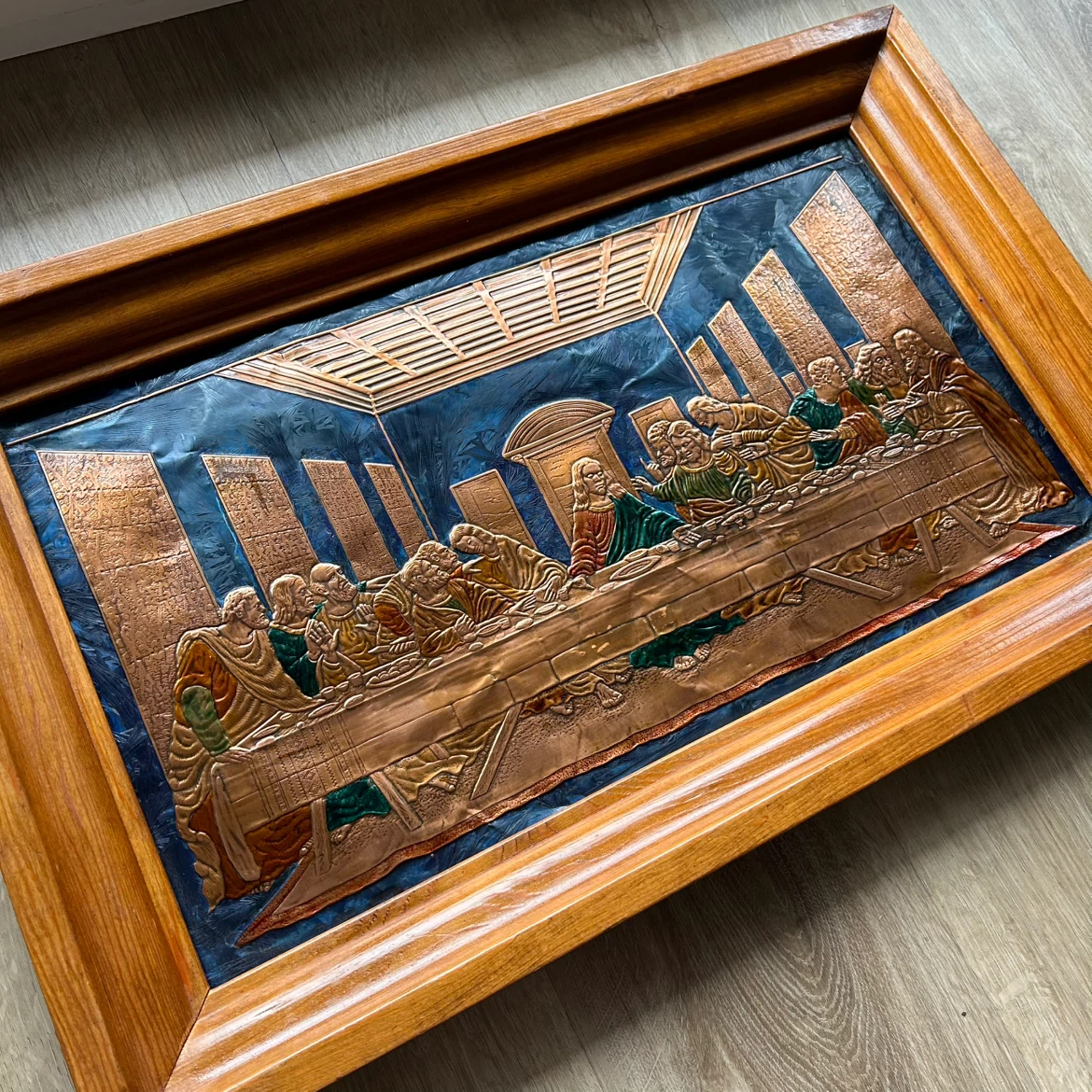 Vintage Embossed Copper “The Last Supper” Framed Wall Art