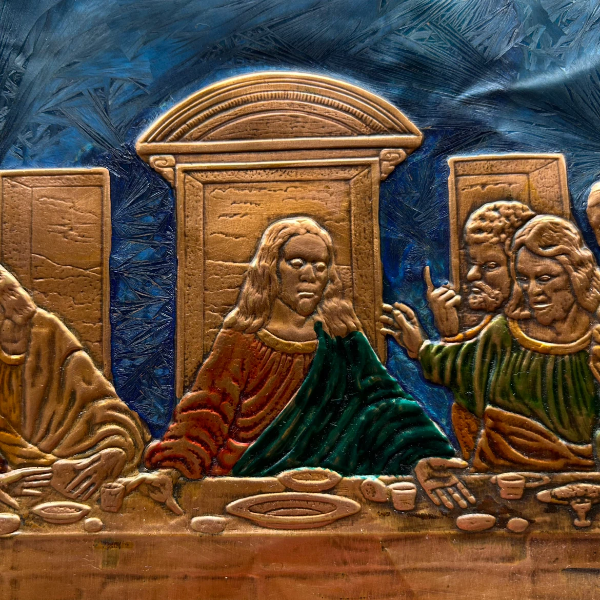 Vintage Embossed Copper “The Last Supper” Framed Wall Art - photo 3