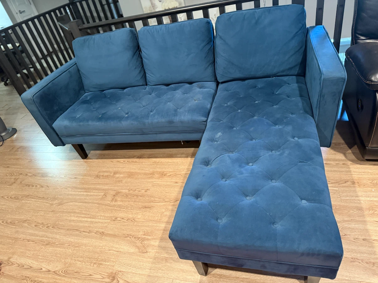 Blue Velvet Tufted Sectional Sofa