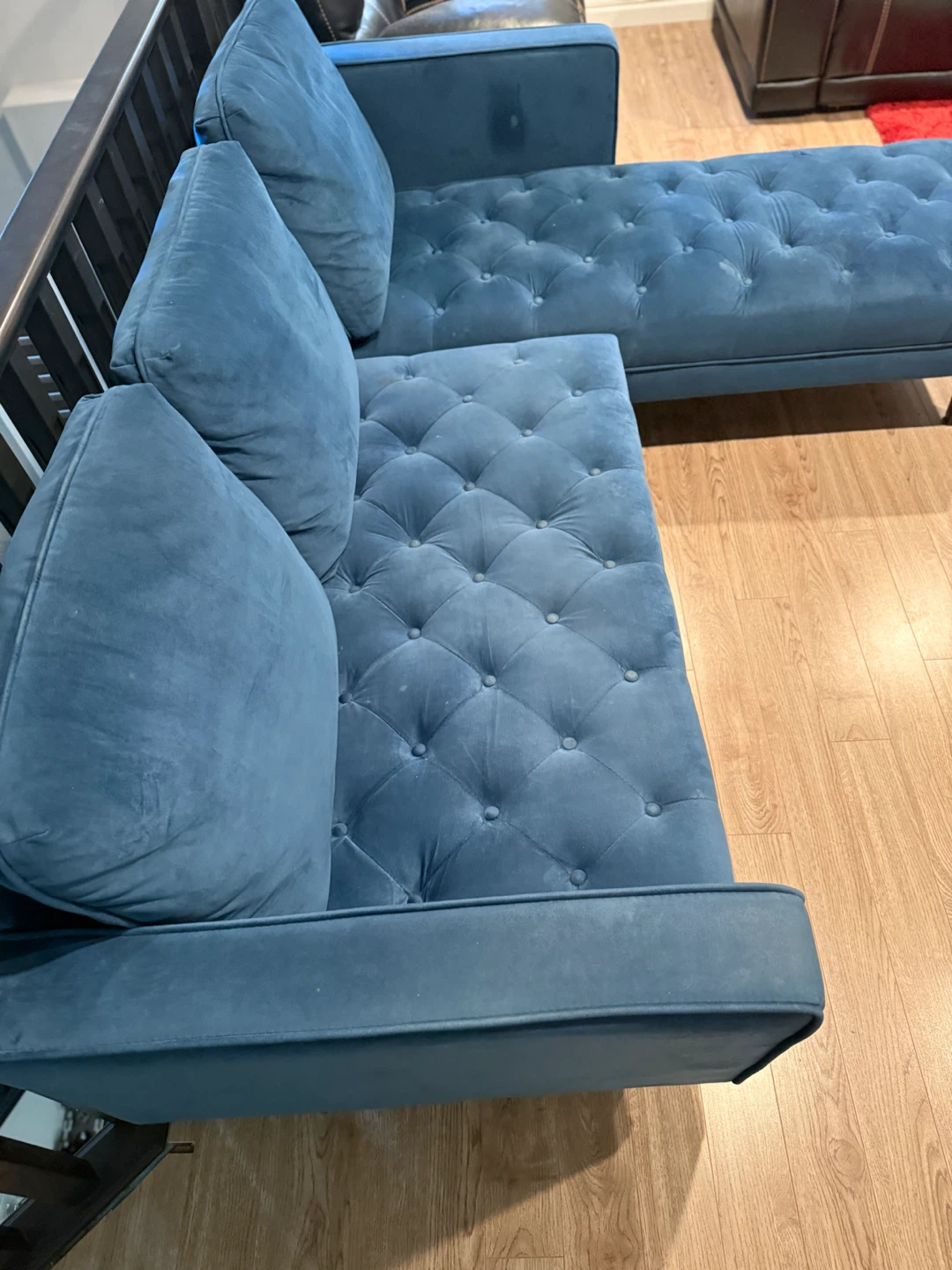 Blue Velvet Tufted Sectional Sofa - photo 3