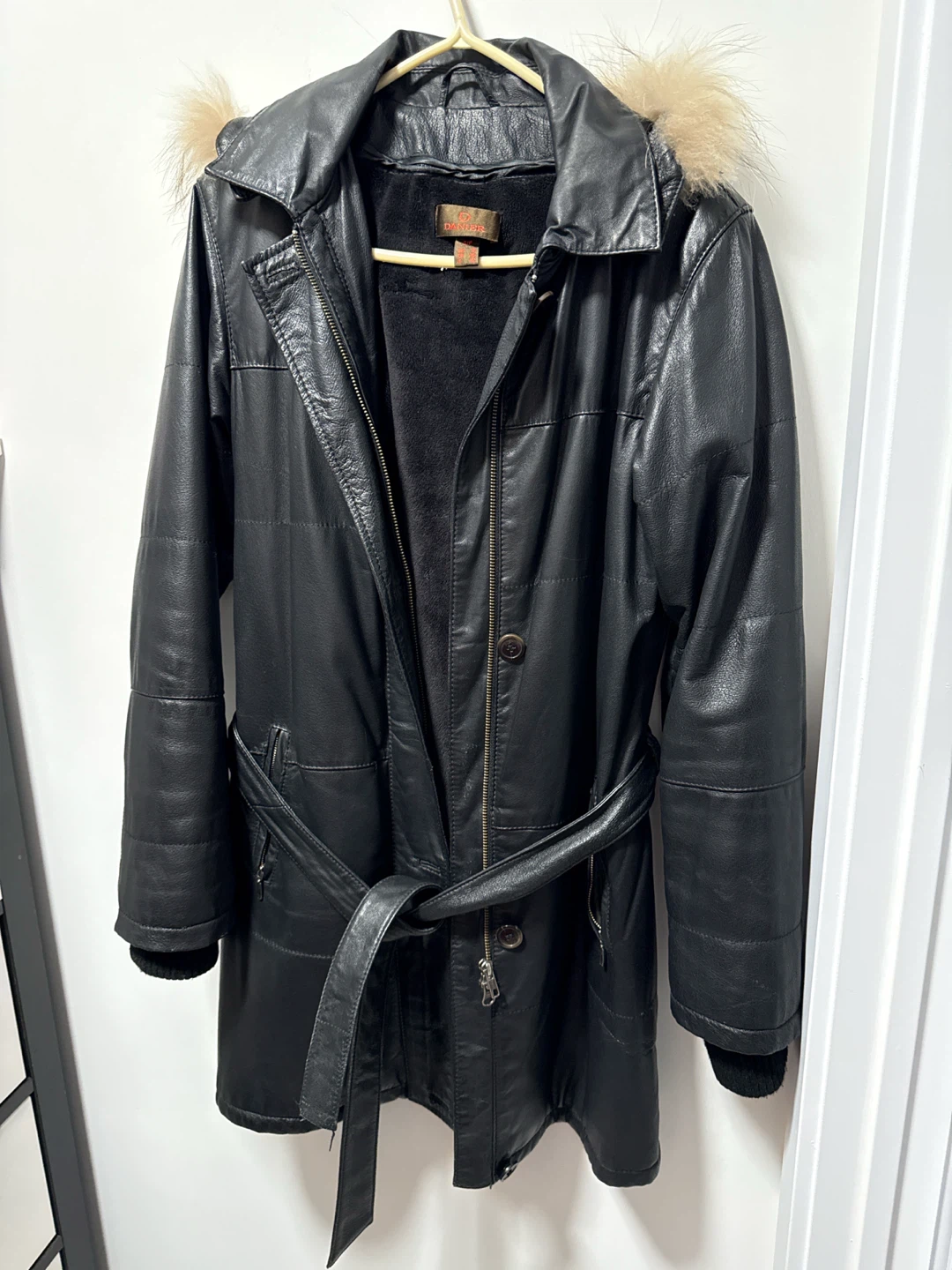 Danier Black Leather Hooded Coat