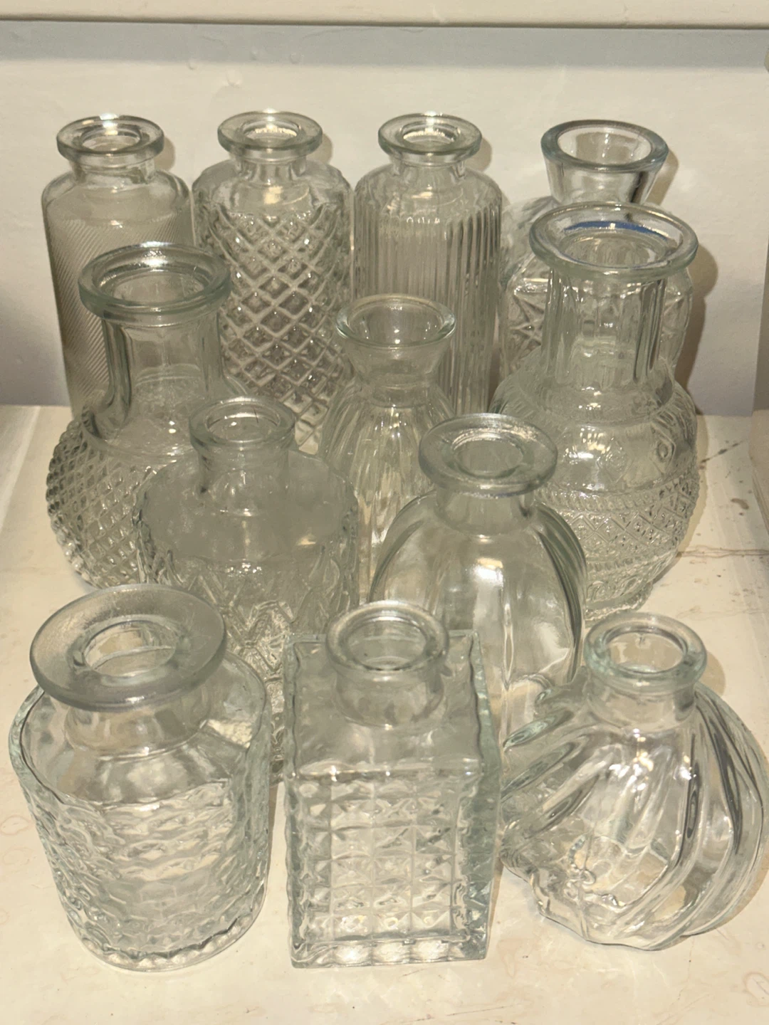 Clear Glass Bud Vases x12