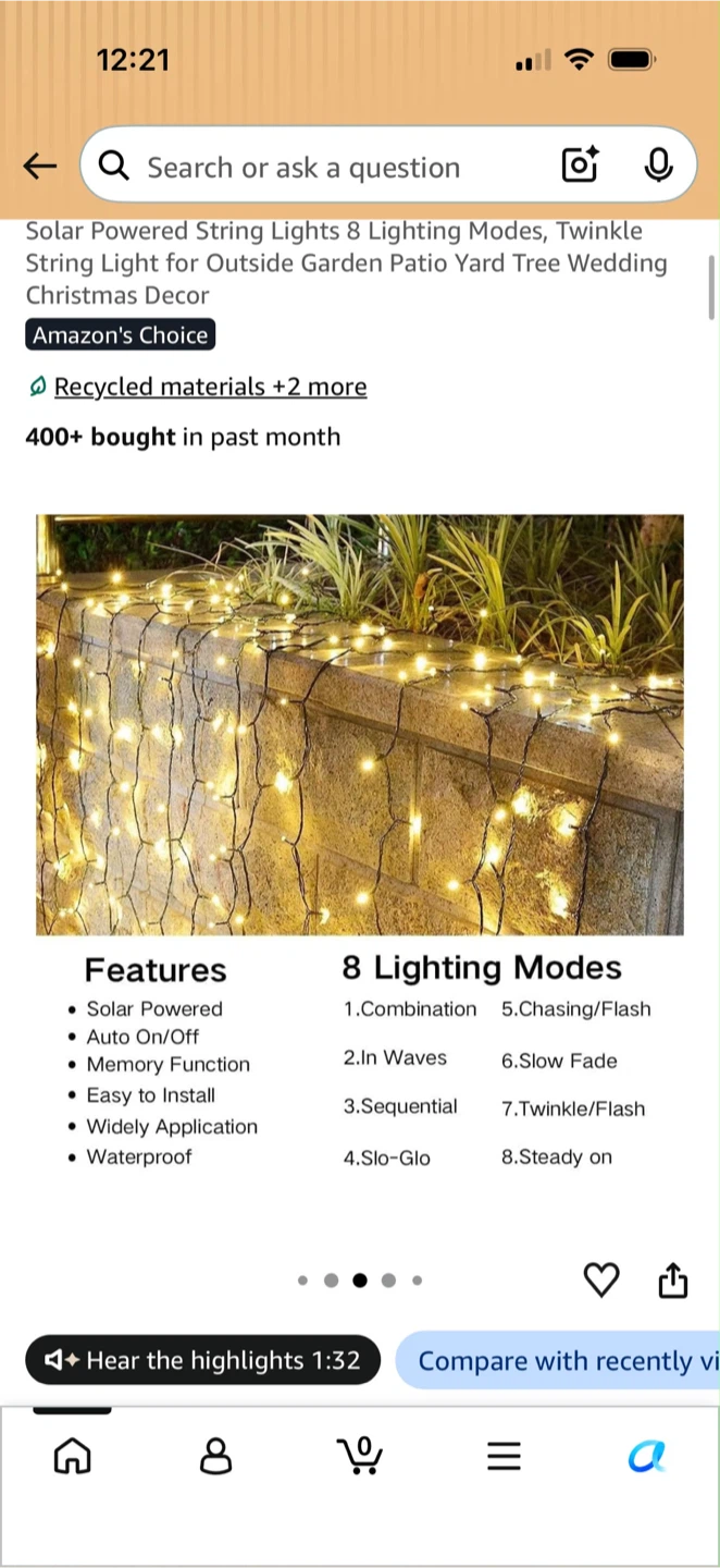 Solar string lights 50 ft