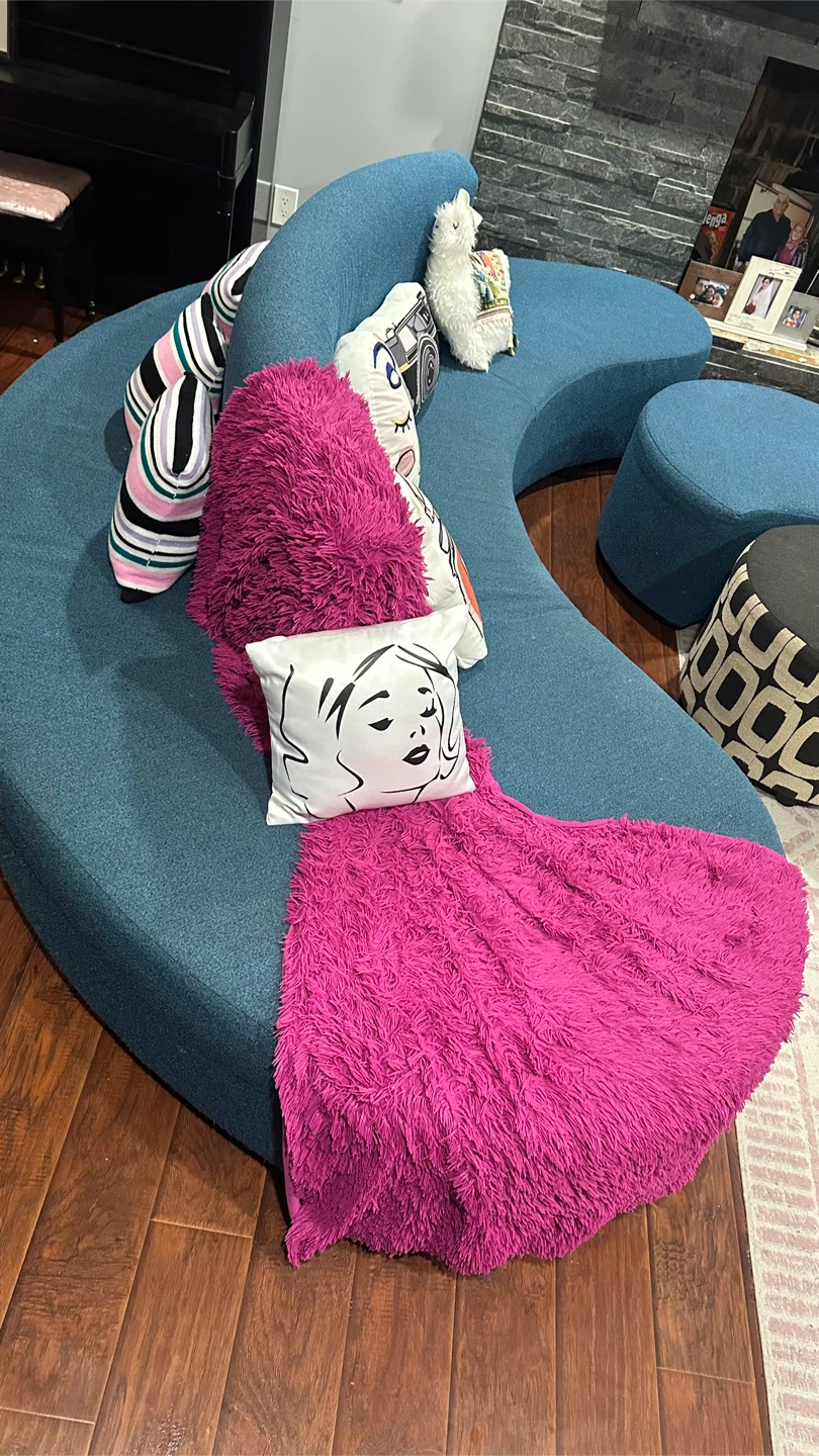 Teal Curved Sofa - photo 2