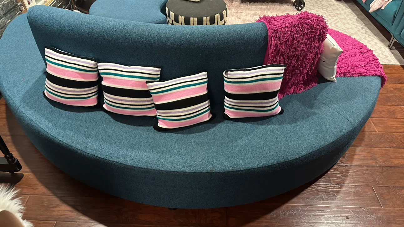 Teal Curved Sofa - photo 3