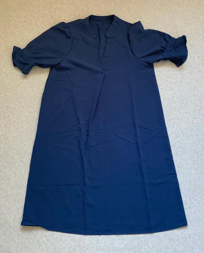 Simple Navy Blue V-Neck Shift Dress - Size Small