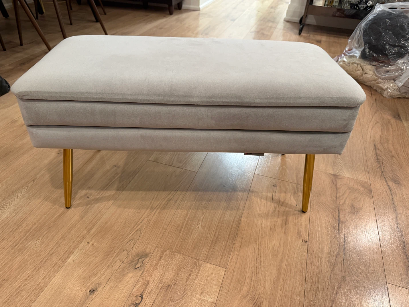 Velvet Storage Bench with Gold Legs