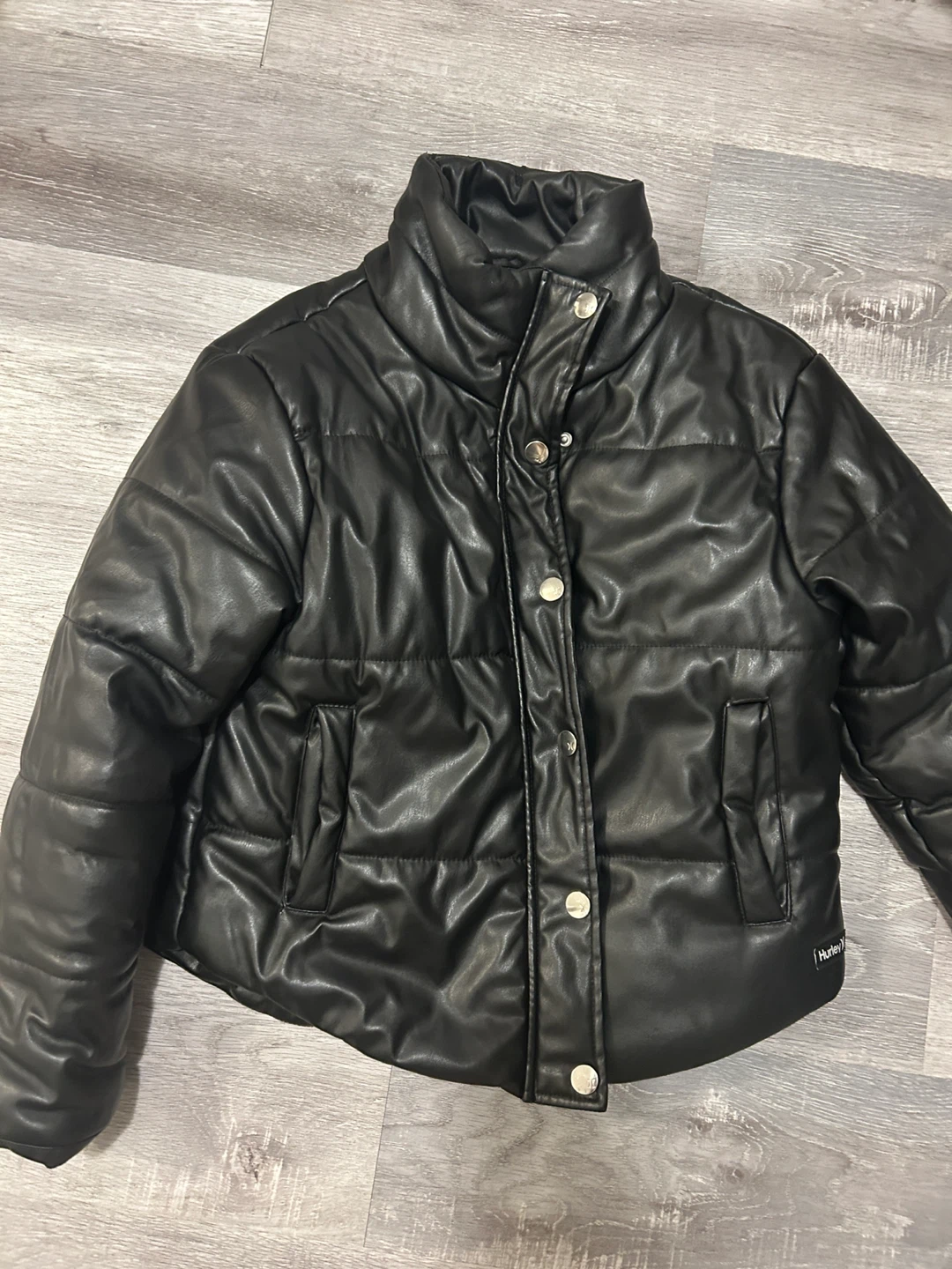 Hurley Black Faux Leather Puffer Jacket