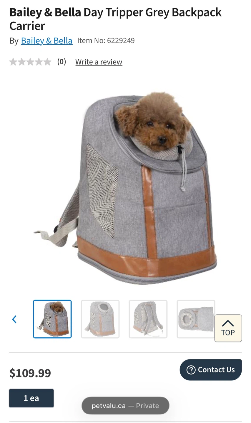 Bailey & Bella Day Tripper Grey Pet Backpack Carrier