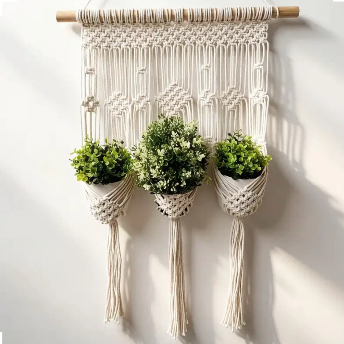 Macrame Wall Hanging with 3 Plant Holders
