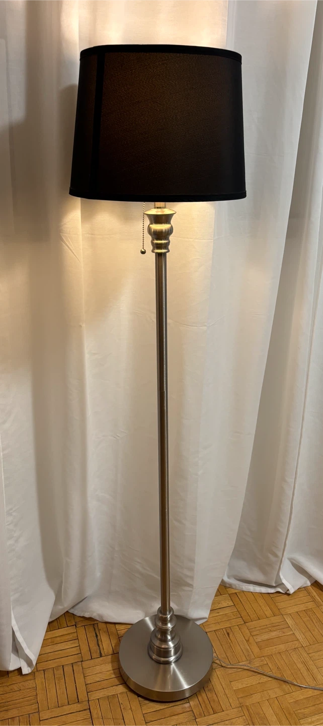 Brushed Nickel Floor Lamp with Black Shade