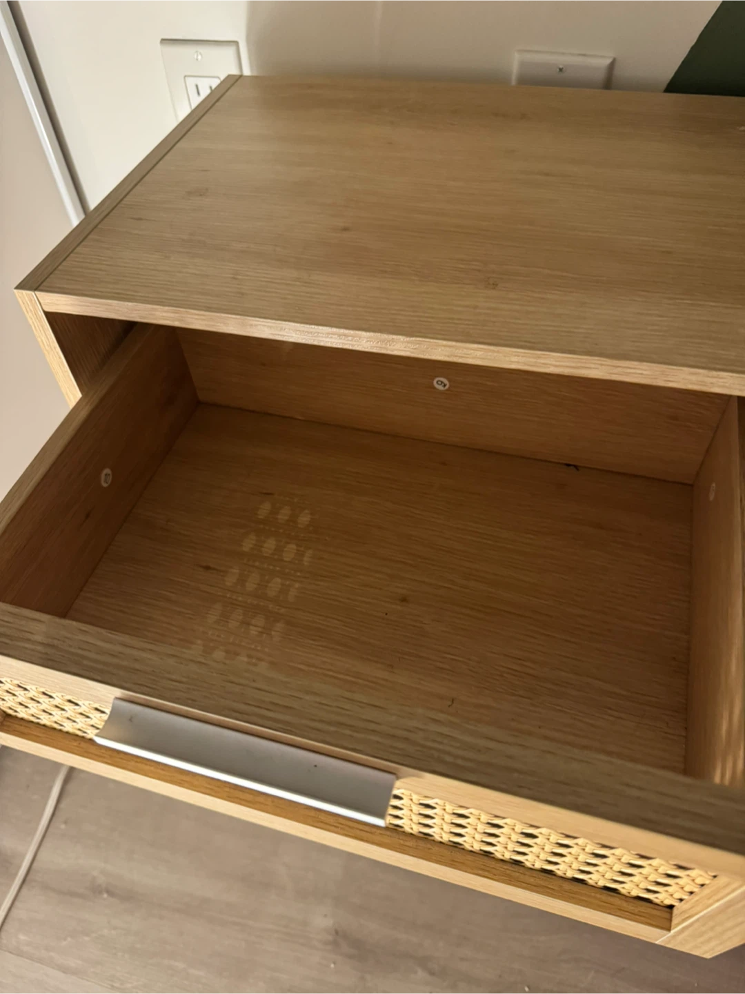 Wood and Rattan Bedside Nightstand - photo 3
