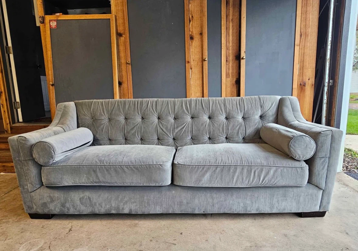 Gray Tufted Velvet Sofa
