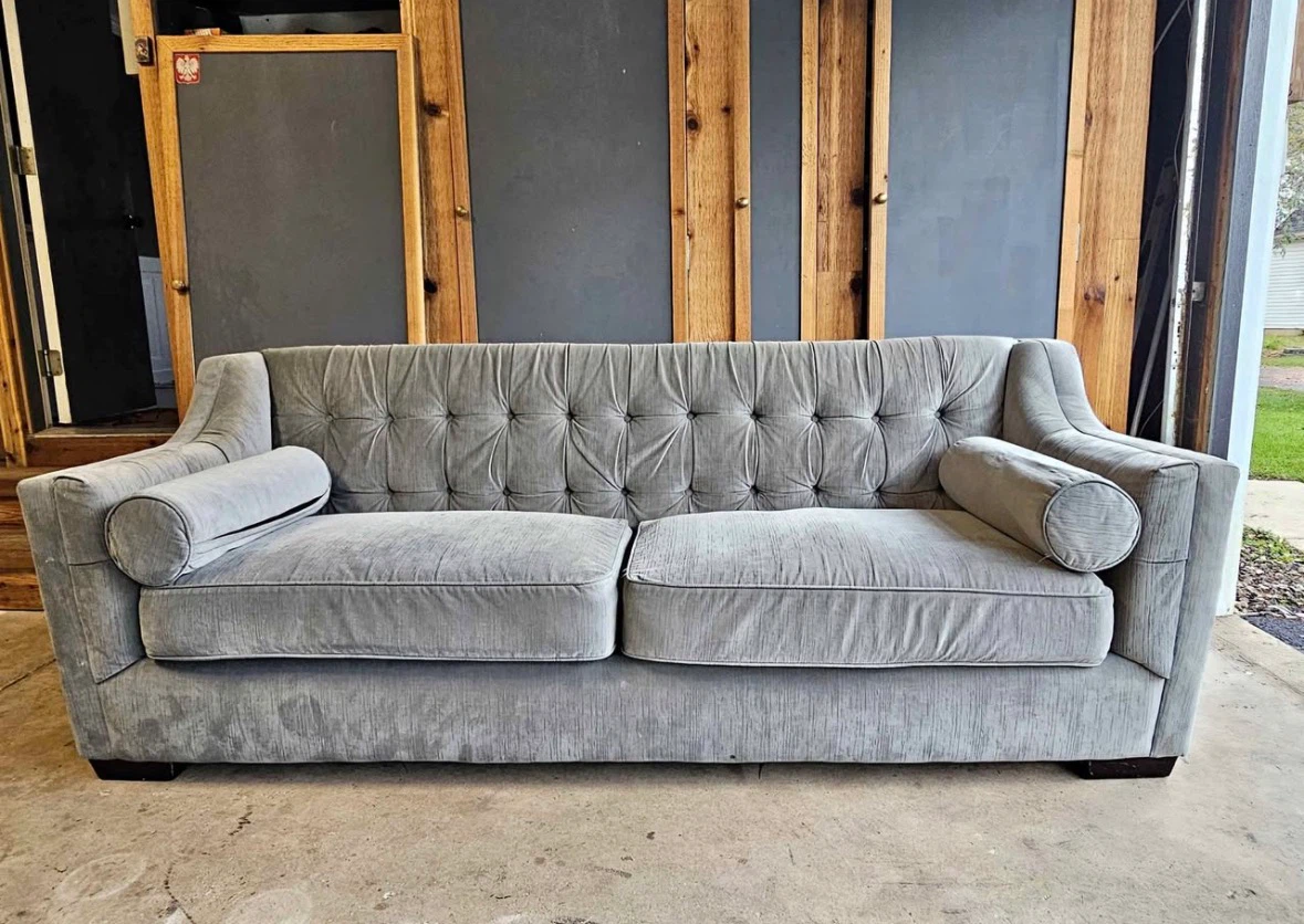 Gray Tufted Velvet Sofa - photo 2