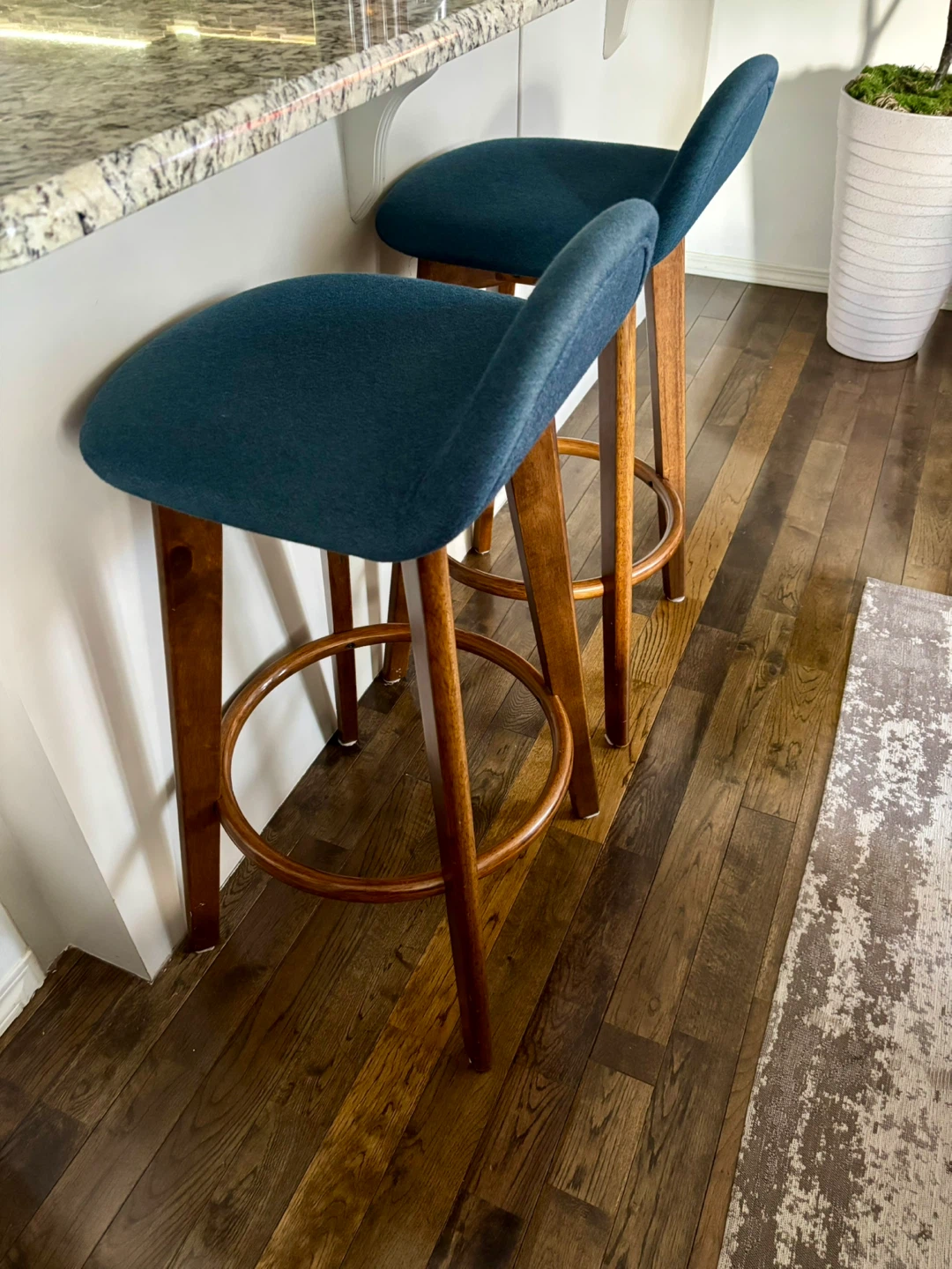 Set of Two Blue Fabric Bar Stools