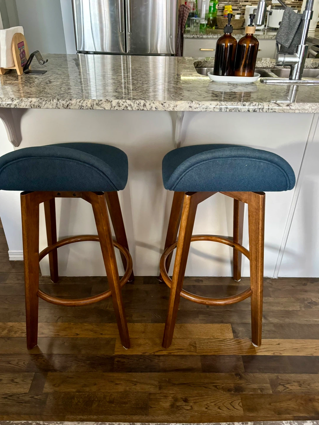 Set of Two Blue Fabric Bar Stools - photo 3