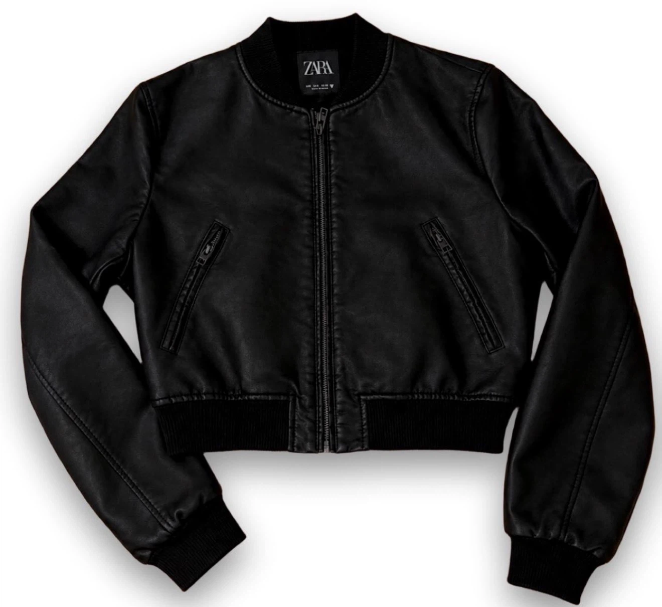 Zara Black Faux Leather Bomber Jacket