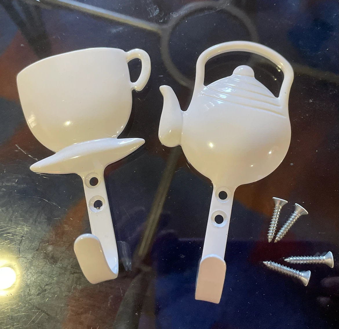 Set of 2 White Tea-Themed Wall Hooks