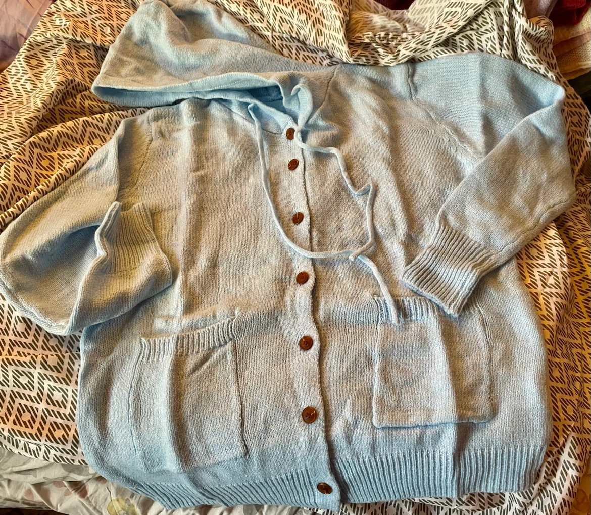 Light Blue Knitted Hooded Cardigan - photo 3