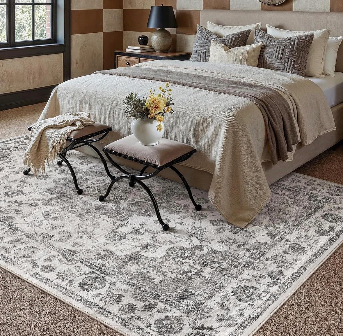 8x10 Rug Washable Vintage Grey Soft Floral - photo 2