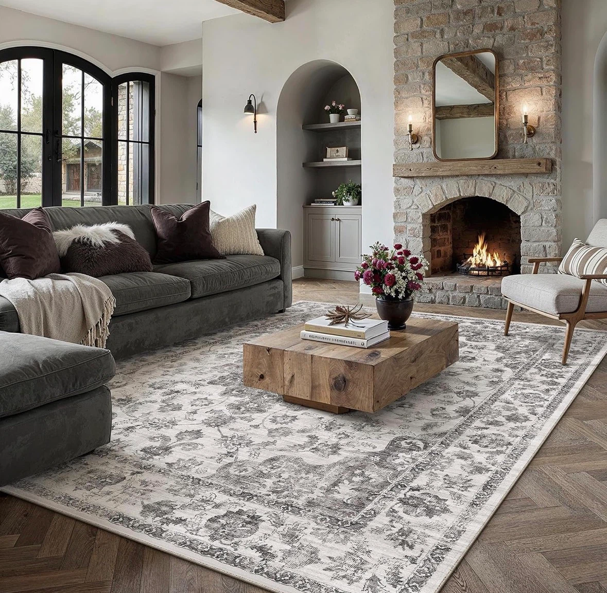 8x10 Rug Washable Vintage Grey Soft Floral - photo 3
